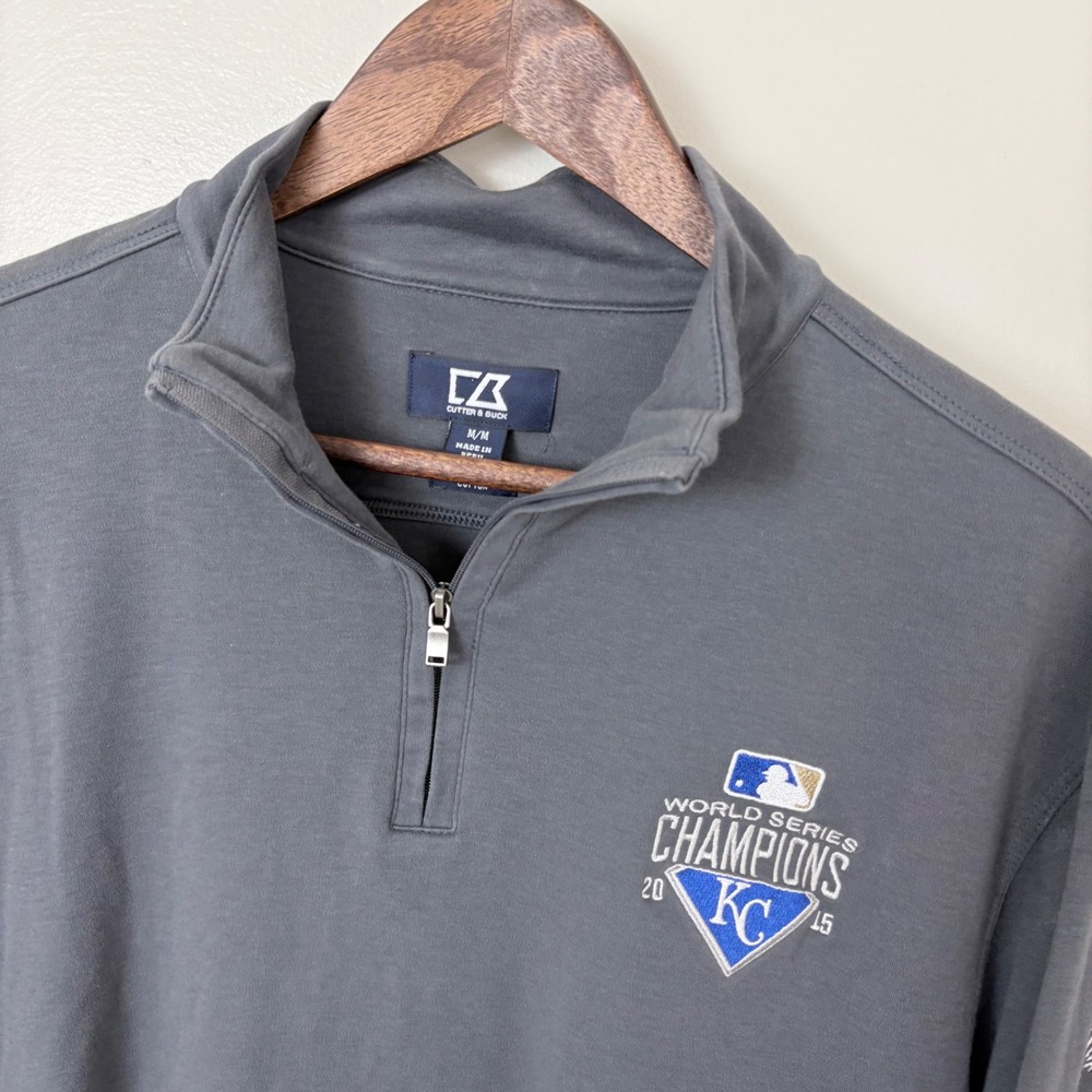 Cutter & Buck Royals 1/4 Zip Pullover Mens Medium Gray 2015 World Series MLB